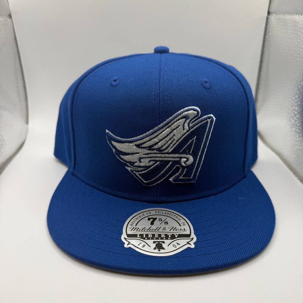 Mitchell & Ness Anaheim Angels Basic Fitted Hat Blue Silver 7 5/8 Cooperstown